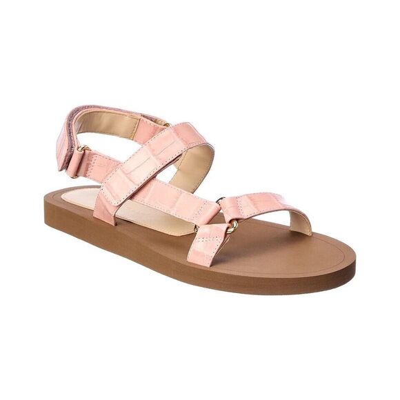 Stuart Weitzman Women Pink Vail Croc Leather Slingback Sandals US 5.5 EU 35.5
